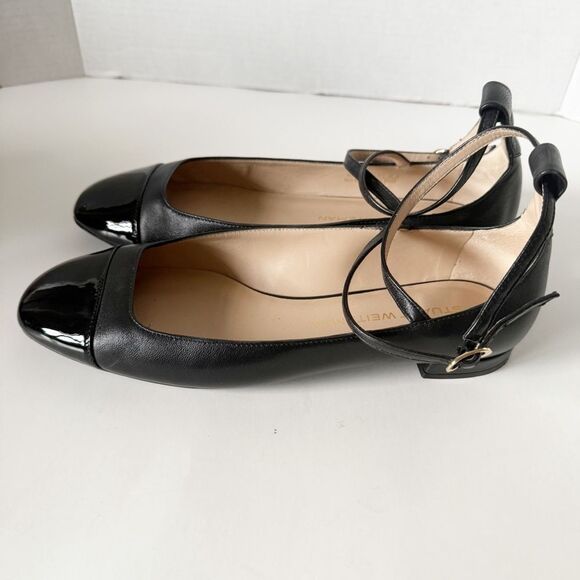 Stuart Weitzman Women’s Eden Mixed Leather Ankle-Strap Ballerina Flats Size 9B - Picture 3 of 7